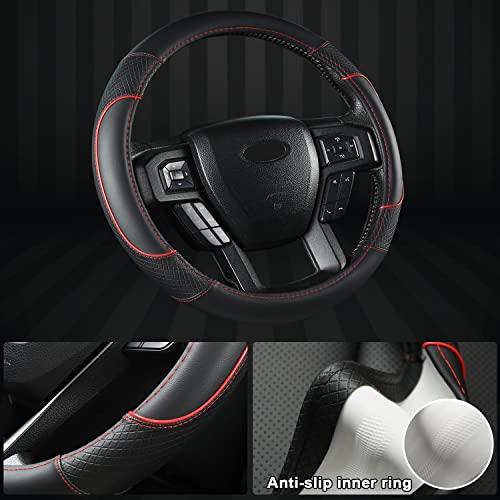 GIANT PANDA Steering Wheel Cover for Ford F150 F250 F350 Expedition - Black+Red Trim - Image 5