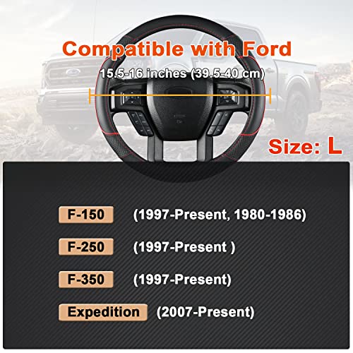 GIANT PANDA Steering Wheel Cover for Ford F150 F250 F350 Expedition - Black+Red Trim - Image 3