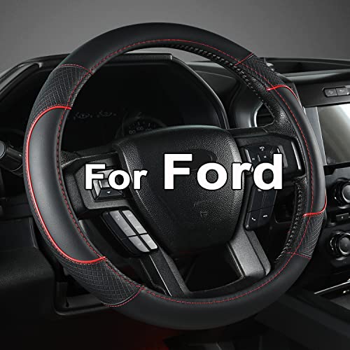 GIANT PANDA Steering Wheel Cover for Ford F150 F250 F350 Expedition - Black+Red Trim - Image 1