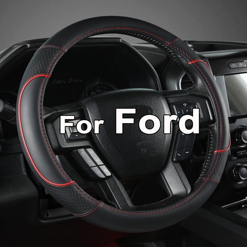 GIANT PANDA Steering Wheel Cover for Ford F150 F250 F350 Expedition - Black+Red Trim - Image 2