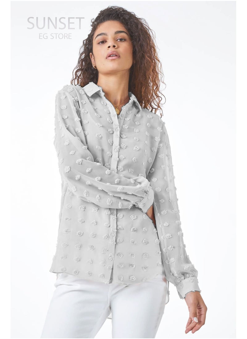SunSet - SUNSET Ladies Chiffon MNTSH Mini Solid Blouse - Image 1