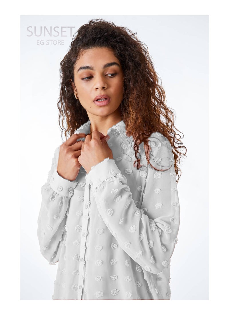 SunSet - SUNSET Ladies Chiffon MNTSH Mini Solid Blouse - Image 1