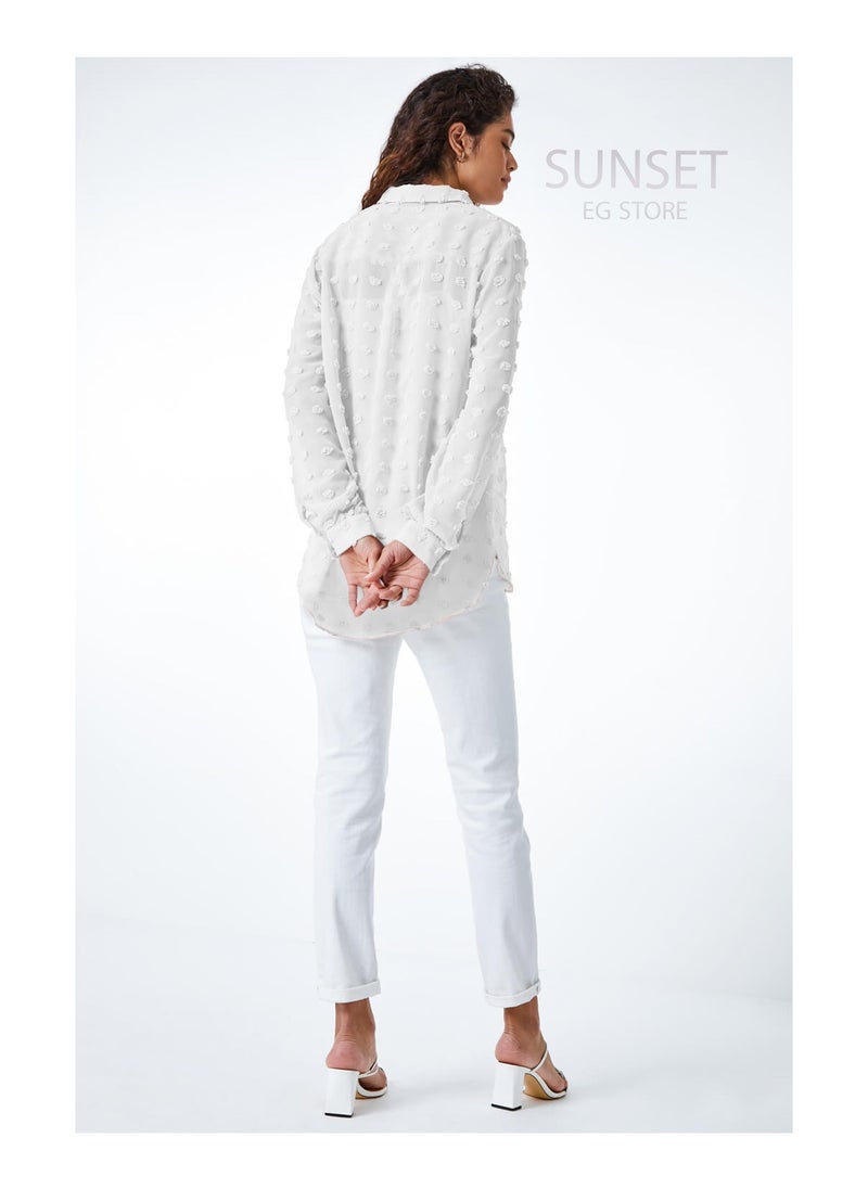 SunSet - SUNSET Ladies Chiffon MNTSH Mini Solid Blouse - Image 1