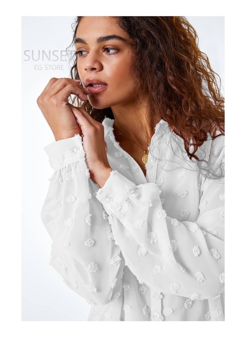 SunSet - SUNSET Ladies Chiffon MNTSH Mini Solid Blouse - Image 1