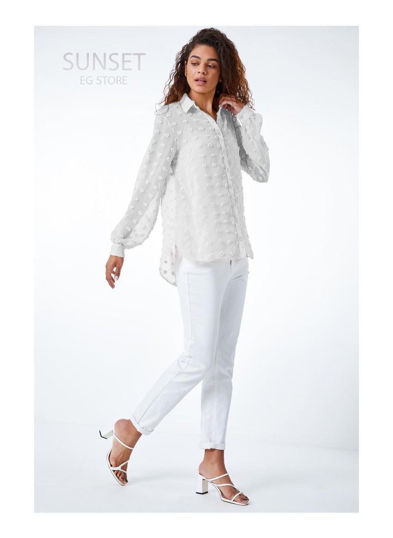 SunSet - SUNSET Ladies Chiffon MNTSH Mini Solid Blouse - Image 1