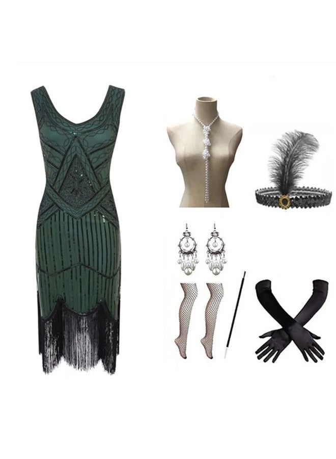1920s Vintage Dress With Hand-stitched Sequins  Pearls And Fringes - Image 1