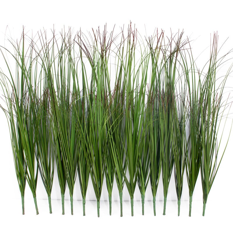 LUZOGA 16 Bundles Artificial Grass Plants Outdoor Tall Faux Shrubs Greenery Stems Fake Onion Grasses Wheat Grass UV Resistant Faux Bushes Plant for Garden Indoor Office Home Decorï¼ˆRed-Tipped Greenï¼‰ - Image 1