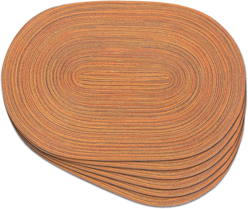 Noctiflorous Noctiflorous Oval Braided Placemats Set of 6 Woven 12x18 Inch Non Slip Washable Heat Resistant Place Mats Round Tablemats for Dining Kitchen Party Daily Table Decor Dinner Mats 06 Brown Orange 6 - Image 1