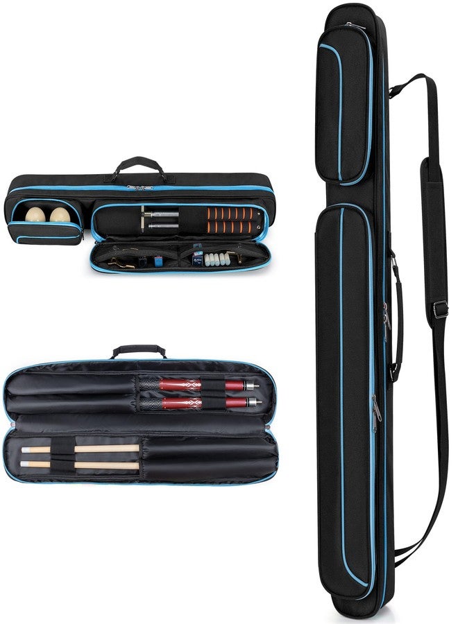 GOBUROS Pool Cue Case, 2 x 2 Pool Stick Case with 2 Shafts and 2 Butts Slots, Heavy Duty Billiard Cue Carrying Case for Pool Cue Accessories, Blue - Image 1