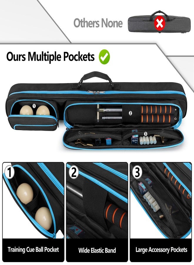 GOBUROS Pool Cue Case, 2 x 2 Pool Stick Case with 2 Shafts and 2 Butts Slots, Heavy Duty Billiard Cue Carrying Case for Pool Cue Accessories, Blue - Image 3