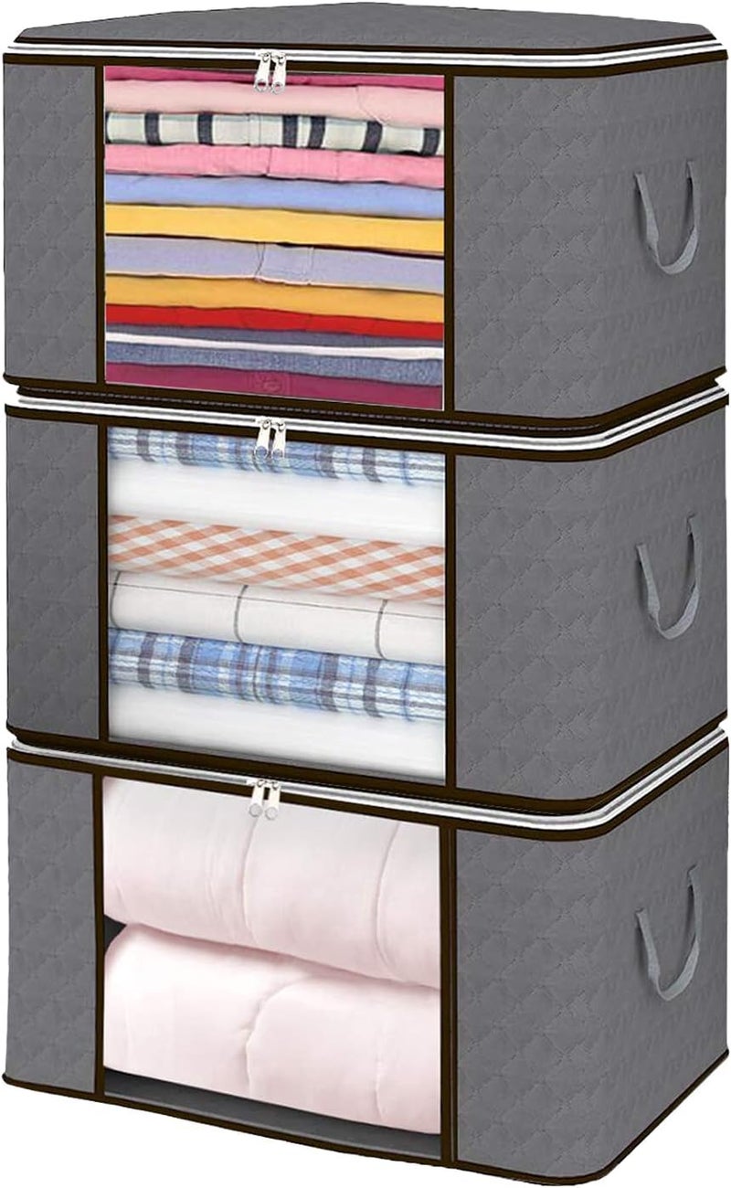 شنطة تخزين لتنظيم الملابس شنط كبيرة للتخزين 3 قطع بمقابض وسوستة ونافذة شفافة لتخزين البطانيات والالحفة والمفارش قابلة للطي  90 لتر - Image 1