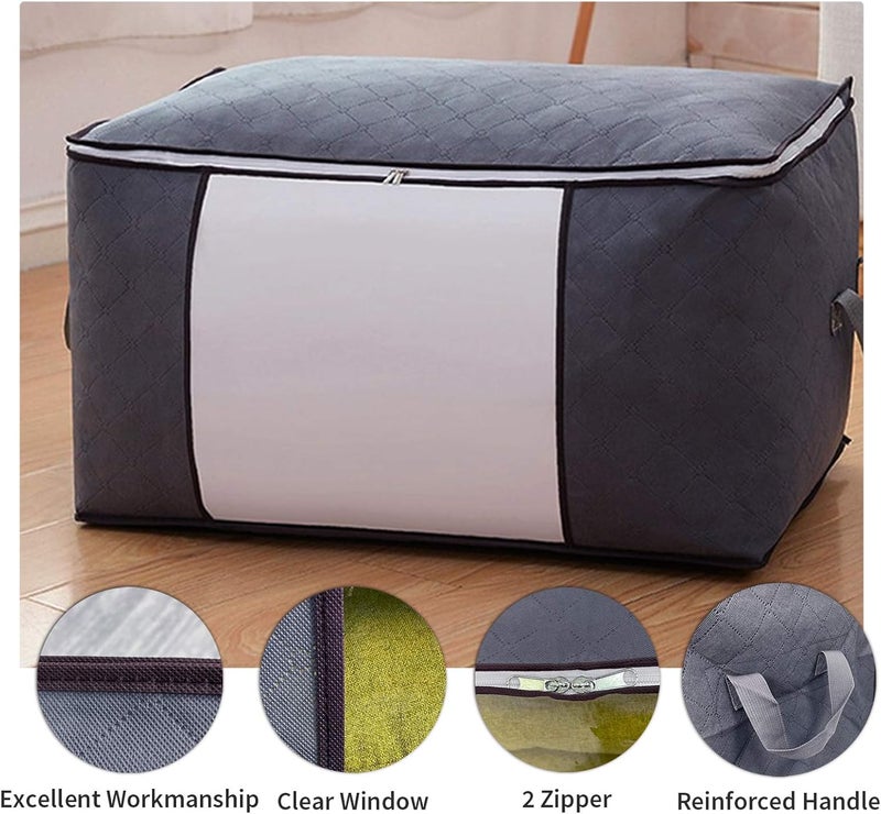 شنطة تخزين لتنظيم الملابس شنط كبيرة للتخزين 3 قطع بمقابض وسوستة ونافذة شفافة لتخزين البطانيات والالحفة والمفارش قابلة للطي  90 لتر - Image 2