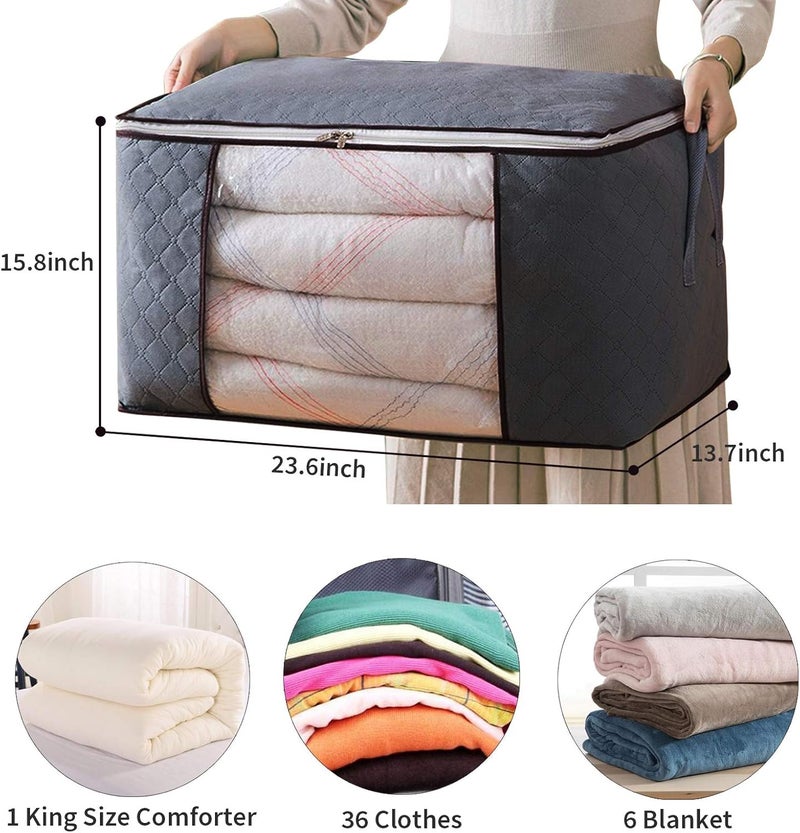 شنطة تخزين لتنظيم الملابس شنط كبيرة للتخزين 3 قطع بمقابض وسوستة ونافذة شفافة لتخزين البطانيات والالحفة والمفارش قابلة للطي  90 لتر - Image 4