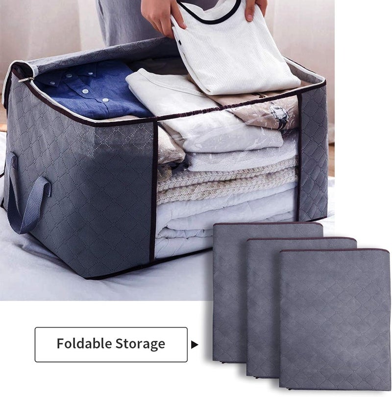 شنطة تخزين لتنظيم الملابس شنط كبيرة للتخزين 3 قطع بمقابض وسوستة ونافذة شفافة لتخزين البطانيات والالحفة والمفارش قابلة للطي  90 لتر - Image 5