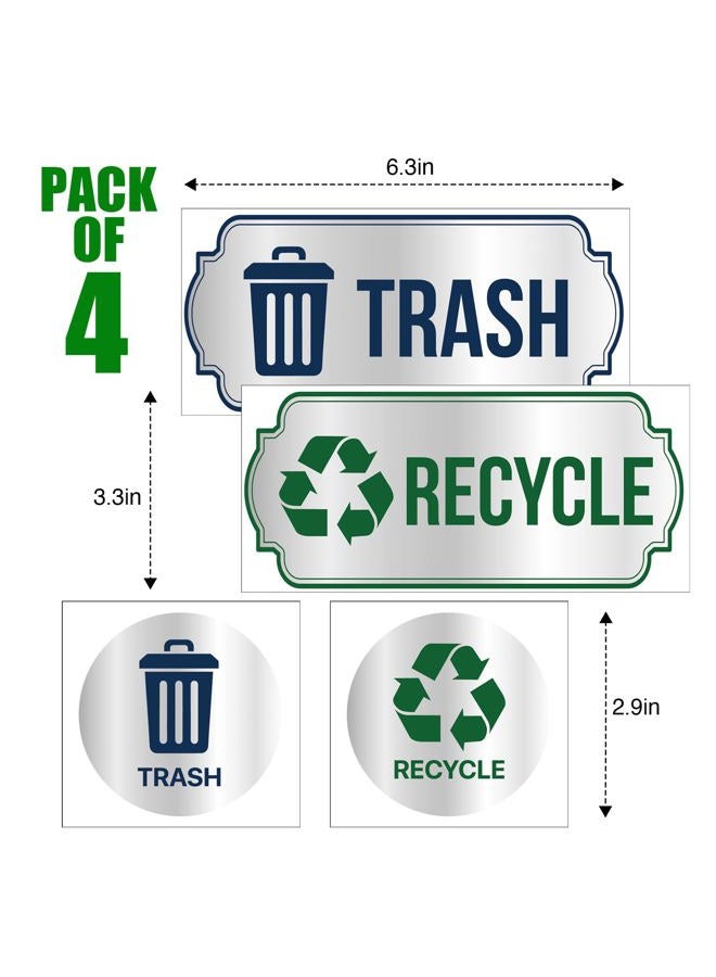 VIXAVI Trash and Recycle Stickers 4-Piece Set - Recycle Sticker Sign for Sorting - Waterproof Silver Finished Recycling Stickers for Trash Can - Self-Adhesive Trash Recycle Stickers for Indoor, Outdoor Use - Image 4