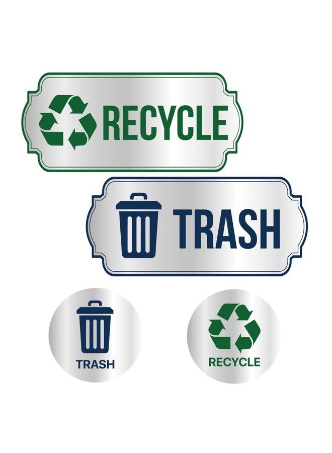 VIXAVI Trash and Recycle Stickers 4-Piece Set - Recycle Sticker Sign for Sorting - Waterproof Silver Finished Recycling Stickers for Trash Can - Self-Adhesive Trash Recycle Stickers for Indoor, Outdoor Use - Image 1