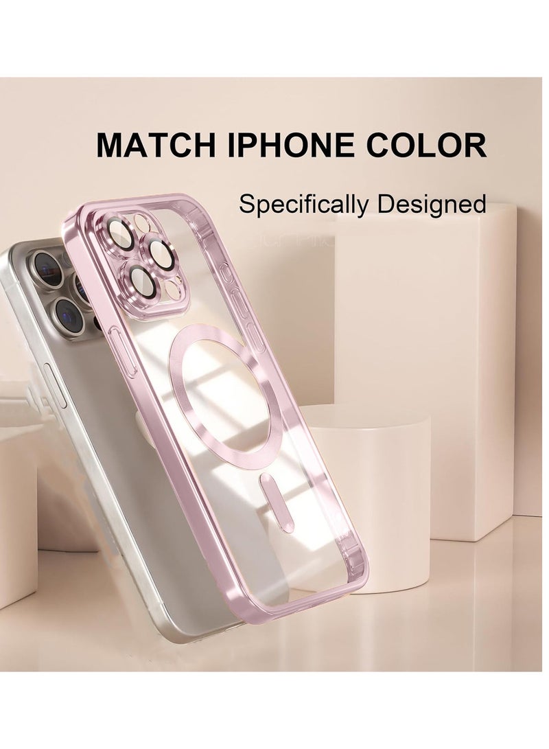 Techie جراب خلفي لامع قابل للفصل مطلي بالكهرباء مع حماية كاملة لعدسة الكاميرا لهاتف Apple iPhone 15 Pro Max متوافق مع الشحن اللاسلكي MagSafe - وردي - Image 3