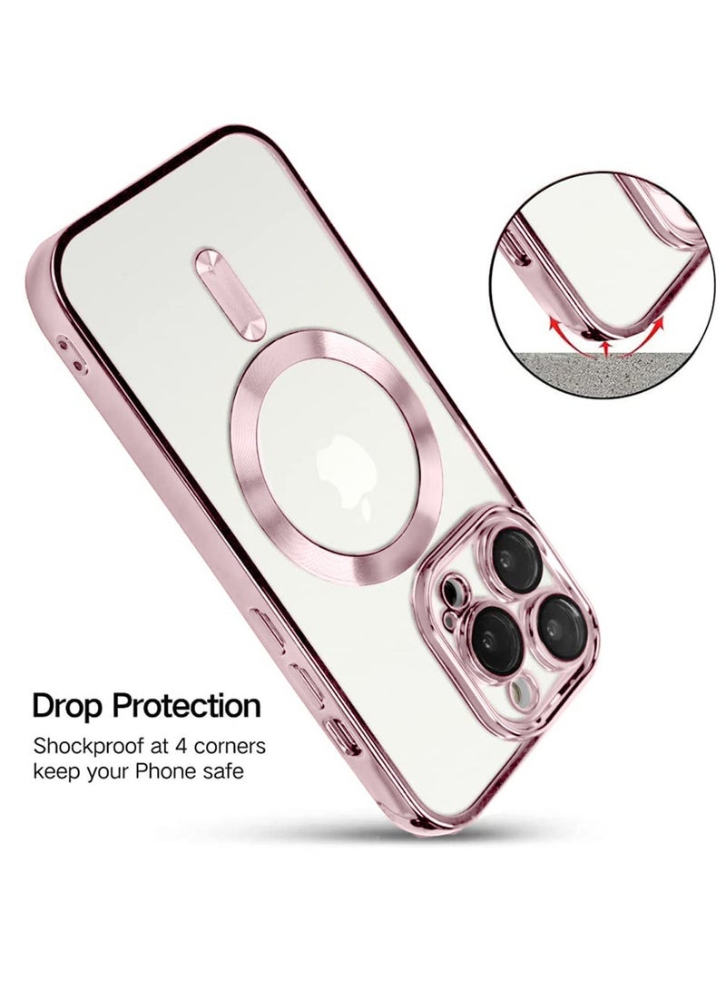 Techie جراب خلفي لامع قابل للفصل مطلي بالكهرباء مع حماية كاملة لعدسة الكاميرا لهاتف Apple iPhone 15 Pro Max متوافق مع الشحن اللاسلكي MagSafe - وردي - Image 4