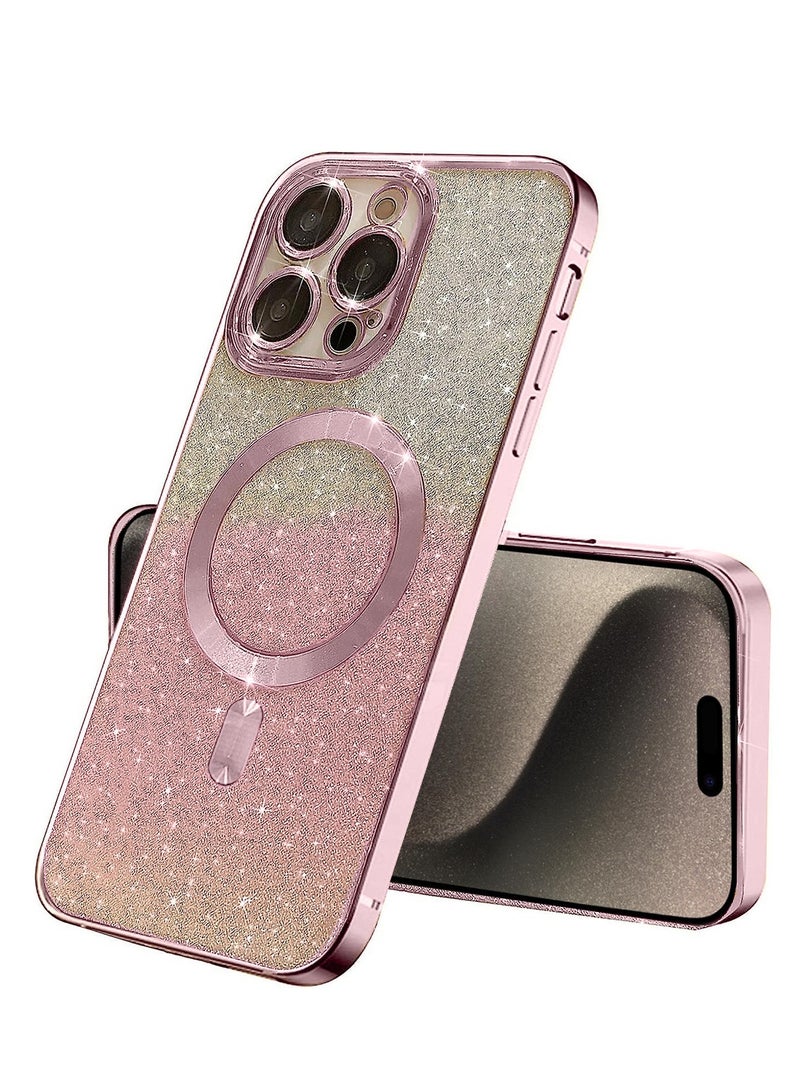 Techie جراب خلفي لامع قابل للفصل مطلي بالكهرباء مع حماية كاملة لعدسة الكاميرا لهاتف Apple iPhone 15 Pro Max متوافق مع الشحن اللاسلكي MagSafe - وردي - Image 1