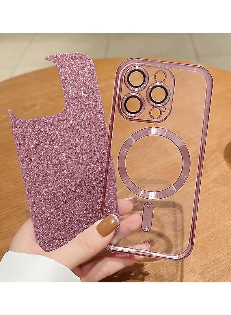 Techie جراب خلفي لامع قابل للفصل مطلي بالكهرباء مع حماية كاملة لعدسة الكاميرا لهاتف Apple iPhone 15 Pro Max متوافق مع الشحن اللاسلكي MagSafe - وردي - Image 2