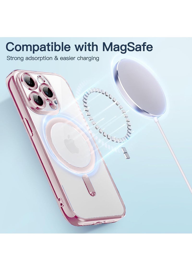 Techie جراب خلفي لامع قابل للفصل مطلي بالكهرباء مع حماية كاملة لعدسة الكاميرا لهاتف Apple iPhone 15 Pro Max متوافق مع الشحن اللاسلكي MagSafe - وردي - Image 5