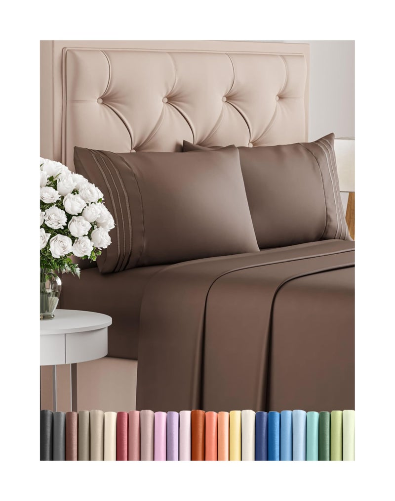 King Size 4 Piece Sheet Set  Comfy Breathable  Cooling Bed Sheets Set  Hotel Luxury Bedding for Women Men Kids  Teens  Deep Pockets Easy Secure Fit Soft and Wrinkle Free  OekoTex  Brown