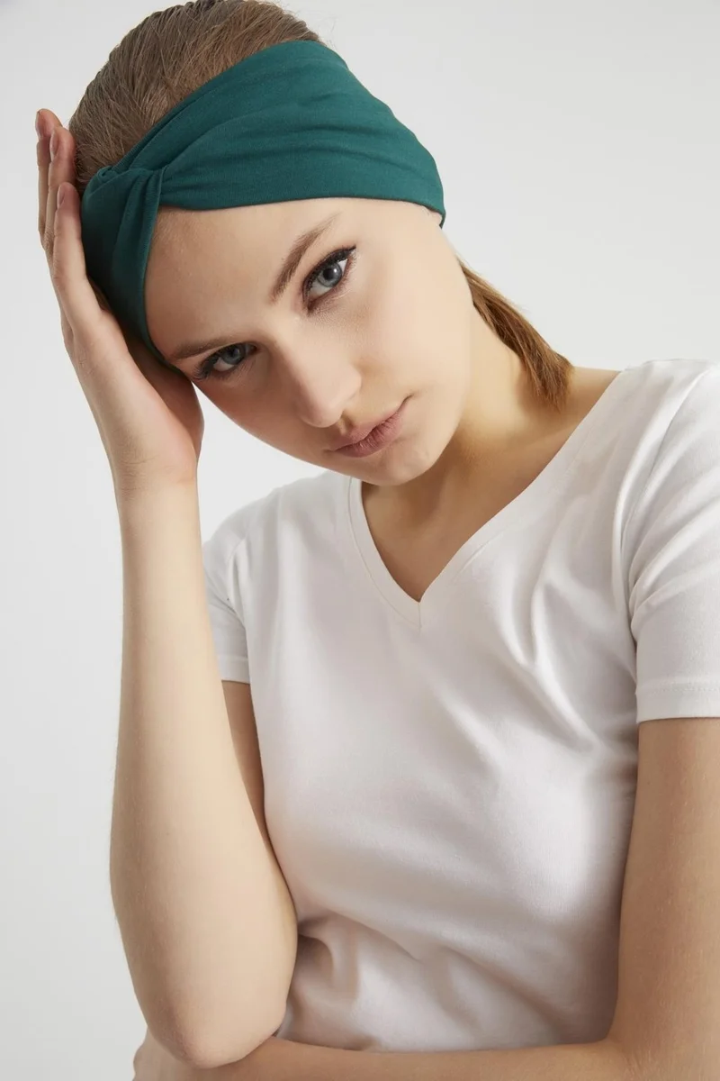 Butikgiz Hurrem Green, Boutique Design Women's Bandana Hair Band, Extra Soft, Flexible, Natural, Combed Cotton