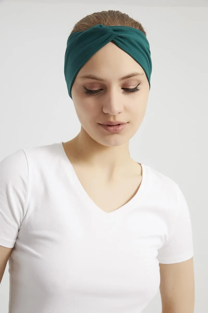Butikgiz Hurrem Green, Boutique Design Women's Bandana Hair Band, Extra Soft, Flexible, Natural, Combed Cotton