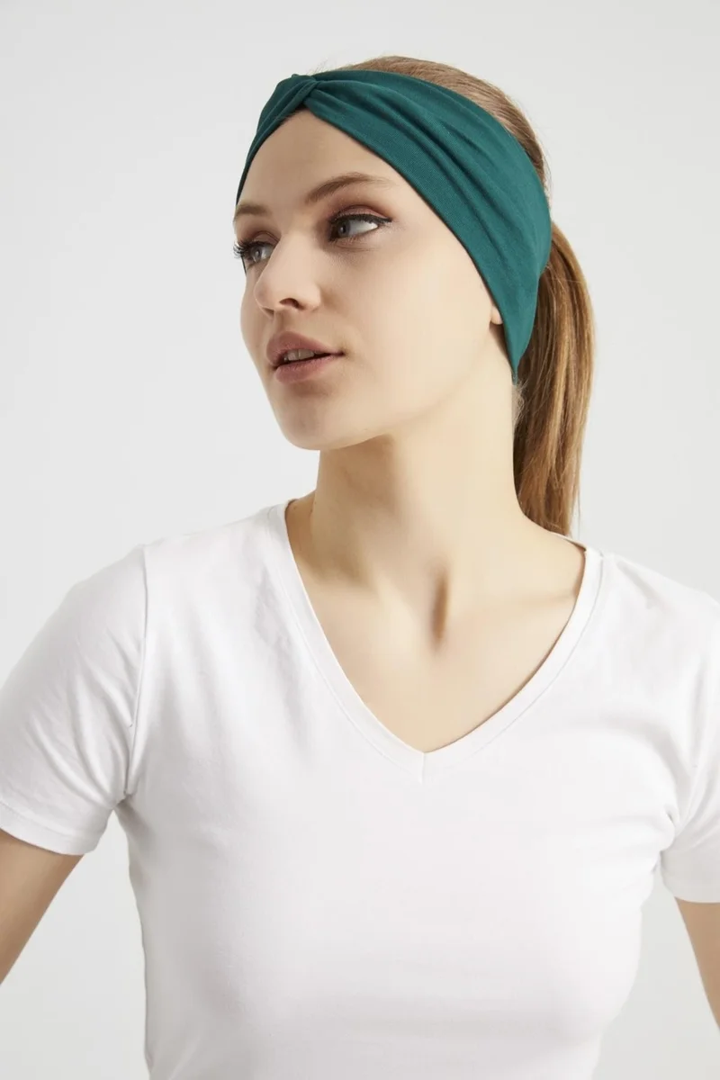 Butikgiz Hurrem Green, Boutique Design Women's Bandana Hair Band, Extra Soft, Flexible, Natural, Combed Cotton