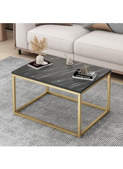 Home Elements HOME ELEMENTS Rectangular Coffee Table for Living Room Center Table with Open Minimalist Space Design Metal Frame Engineered Wood Marble Texture Look Top Easy Assembly DIY - 80x60x45cm (Black)  - Image 1