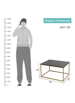 Home Elements HOME ELEMENTS Rectangular Coffee Table for Living Room Center Table with Open Minimalist Space Design Metal Frame Engineered Wood Marble Texture Look Top Easy Assembly DIY - 80x60x45cm (Black)  - Image 2
