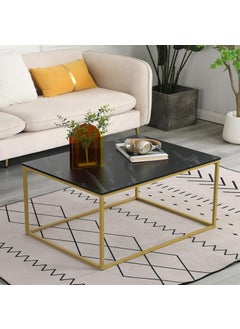 Home Elements HOME ELEMENTS Rectangular Coffee Table for Living Room Center Table with Open Minimalist Space Design Metal Frame Engineered Wood Marble Texture Look Top Easy Assembly DIY - 80x60x45cm (Black)  - Image 3