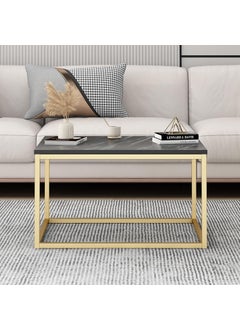 Home Elements HOME ELEMENTS Rectangular Coffee Table for Living Room Center Table with Open Minimalist Space Design Metal Frame Engineered Wood Marble Texture Look Top Easy Assembly DIY - 80x60x45cm (Black)  - Image 4