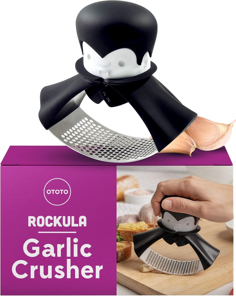OTOTO Rockula Garlic Press Rocker - Garlic Masher, Garlic Rocker, Rocking Garlic Press Stainless Steel - Garlic Smasher Spooky Gifts - Easy to Clean - Image 1