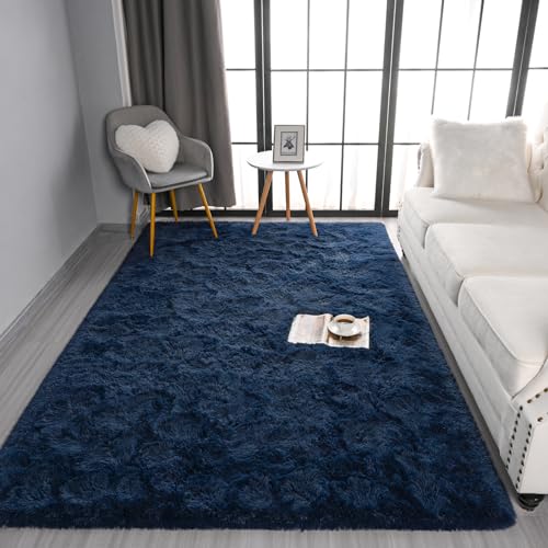 Pettop Fluffy Navy Blue Area Rug for Bedroom Living Room, 4x6 Feet Soft Plush Fuzzy Rugs for Girls Kids Boys, Non-Slip and Washable Rug for Nursery Classroom, Carpet for Rooms Decor - Image 5