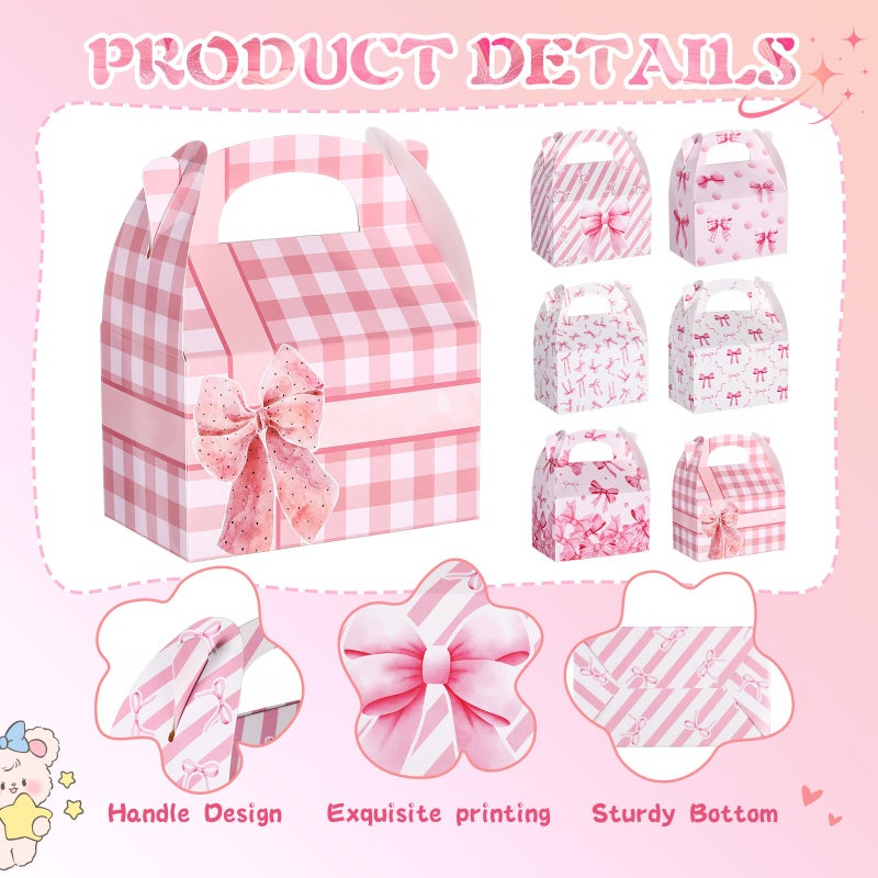 MotiMind 24 Pack Valentine's Day Treat Boxes Pink Bow Party Favor Boxes Large Pink Coquette Bow Cookie 6 Types Party Cardboard Treat Gift for Dessert Bachelorette Birthday Bridal Shower Supplies - Image 3
