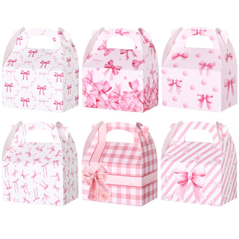 MotiMind 24 Pack Valentine's Day Treat Boxes Pink Bow Party Favor Boxes Large Pink Coquette Bow Cookie 6 Types Party Cardboard Treat Gift for Dessert Bachelorette Birthday Bridal Shower Supplies - Image 1
