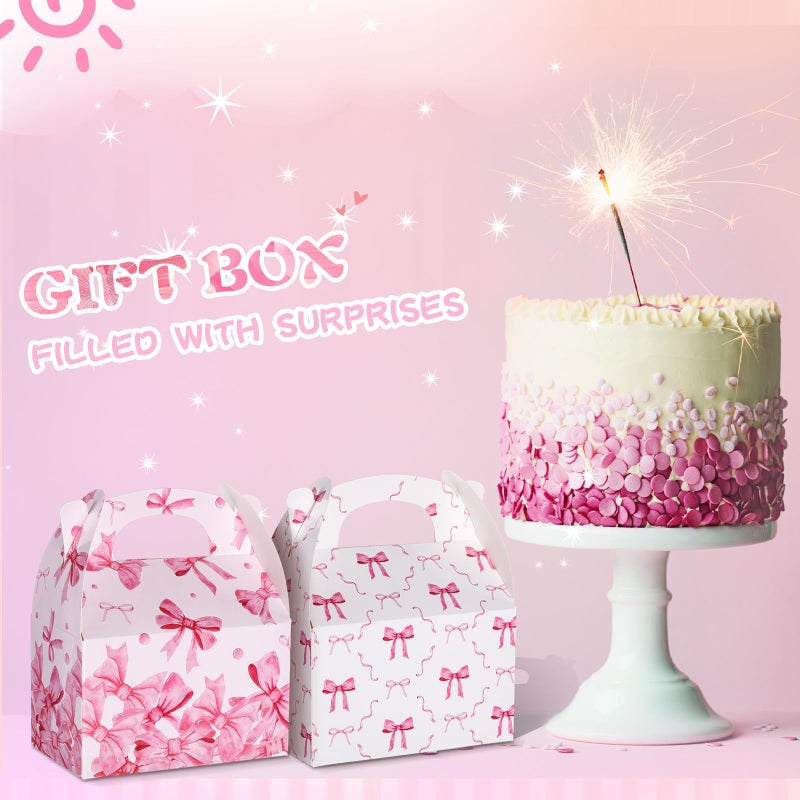 MotiMind 24 Pack Valentine's Day Treat Boxes Pink Bow Party Favor Boxes Large Pink Coquette Bow Cookie 6 Types Party Cardboard Treat Gift for Dessert Bachelorette Birthday Bridal Shower Supplies - Image 4
