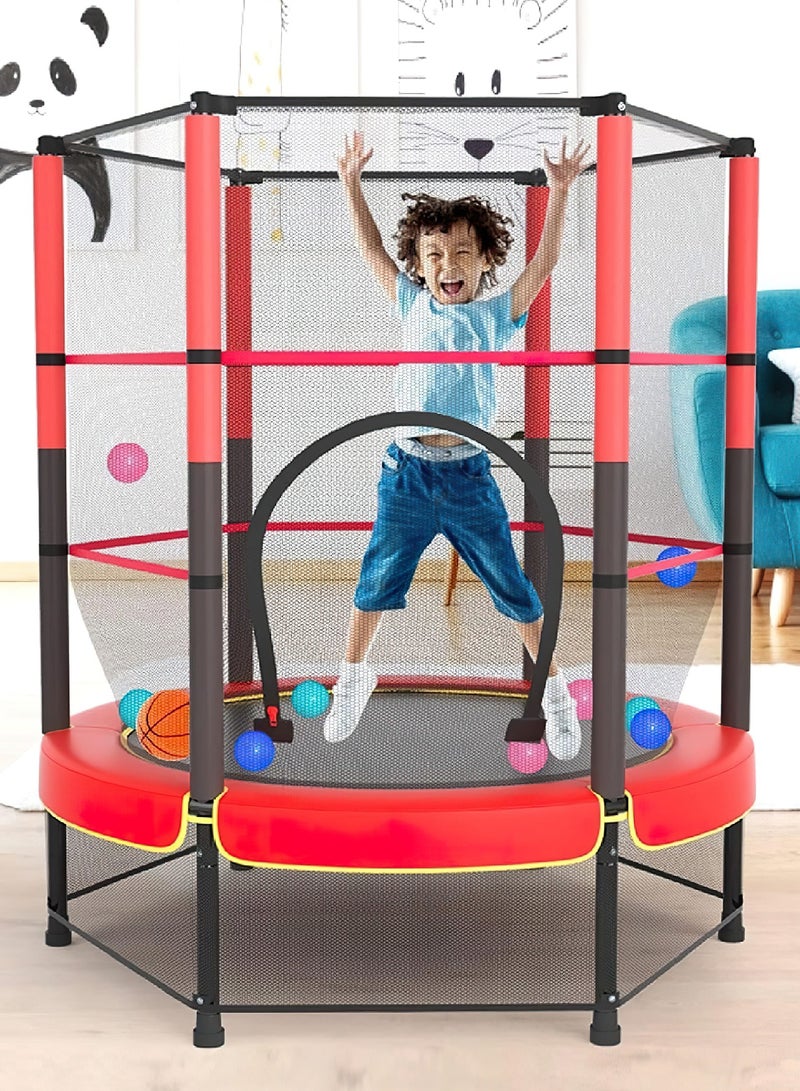 فنز  ترامبولين Funz مقاس 130 سم للاستخدام الداخلي والخارجي مع شبكة أمان، ترامبولين صغير مغلق خالٍ من الزنبرك للأطفال الصغار والأطفال باللون الأحمر - Image 3