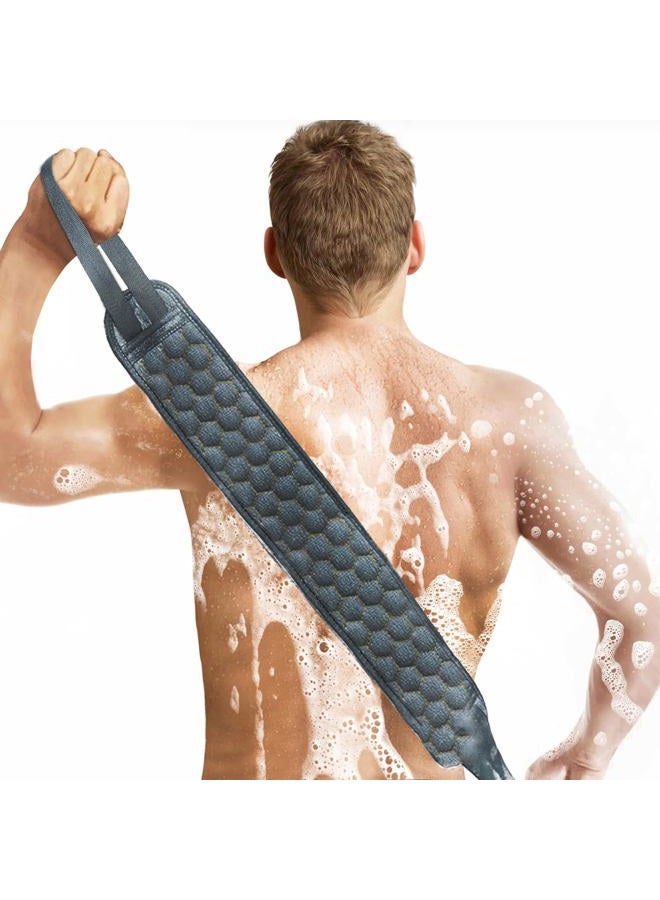 Inmorven Back Scrubber for Shower Exfoliating Body Scrubber 40 inch Double-Sided Back Exfoliator Scrub Towel, Bath Body Brush Widened Back Washer with Handle for Men and Women,Grey - Image 1