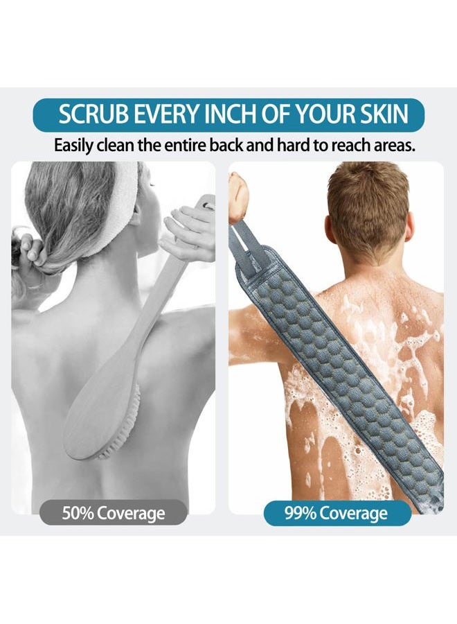 Inmorven Back Scrubber for Shower Exfoliating Body Scrubber 40 inch Double-Sided Back Exfoliator Scrub Towel, Bath Body Brush Widened Back Washer with Handle for Men and Women,Grey - Image 3