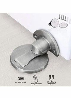 Y&D Magnetic Door Stop, Nickel Stainless Steel Bezel, Brushed, No Drilling, Retaining Wall Protector 2-Pack  - Image 2