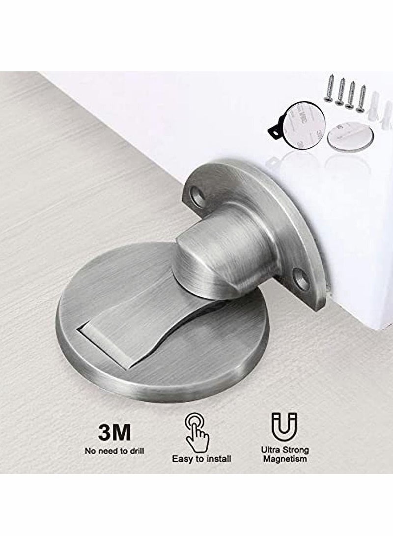 Y&D Magnetic Door Stop, Nickel Stainless Steel Bezel, Brushed, No Drilling, Retaining Wall Protector 2-Pack - Image 2