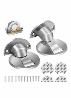 Y&D Magnetic Door Stop, Nickel Stainless Steel Bezel, Brushed, No Drilling, Retaining Wall Protector 2-Pack  - Image 1