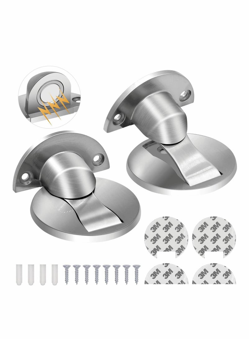 Y&D Magnetic Door Stop, Nickel Stainless Steel Bezel, Brushed, No Drilling, Retaining Wall Protector 2-Pack - Image 1
