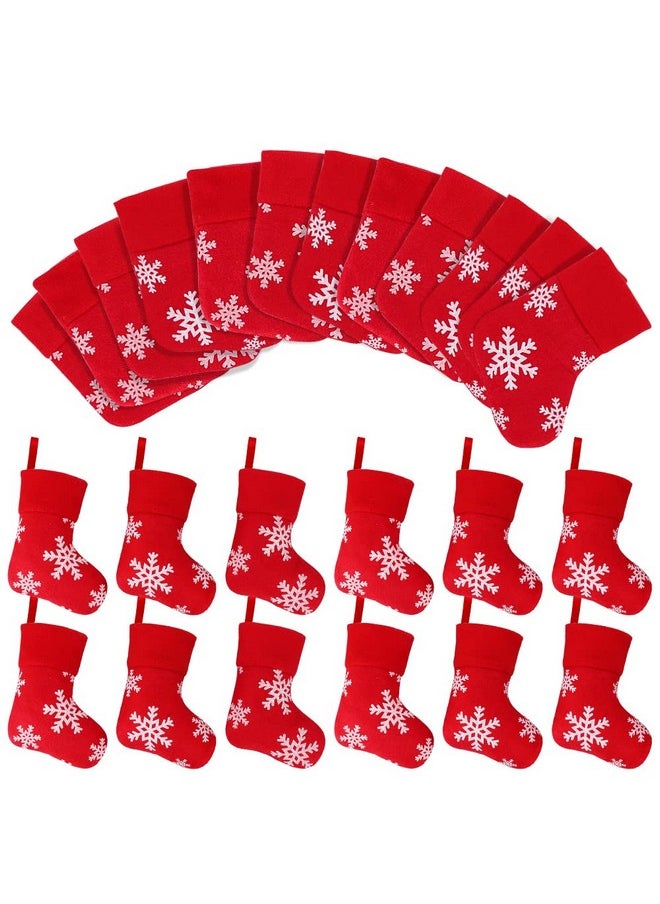 Ivenf Christmas Mini Stockings, 24 Pcs 7 Inches Plush With Snowflake Printed, Gift Card Bags Holders, Bulk Treats For Neighbors Coworkers Kids Cats Dogs, Small Rustic Red Xmas Tree Decorations Set  - Image 1