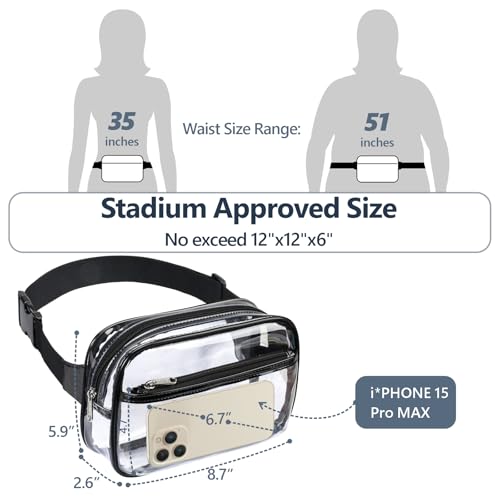 Packism Clear Fanny Pack Stadium Approved - Packism Clear Belt Bag for Women Men Transparent Waist Bag with Adjustable Strap for Concerts, Sporting Events - Black - Image 3