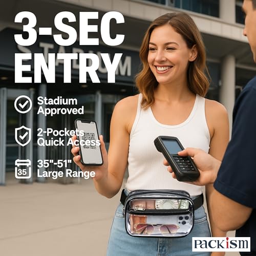 Packism Clear Fanny Pack Stadium Approved - Packism Clear Belt Bag for Women Men Transparent Waist Bag with Adjustable Strap for Concerts, Sporting Events - Black - Image 2