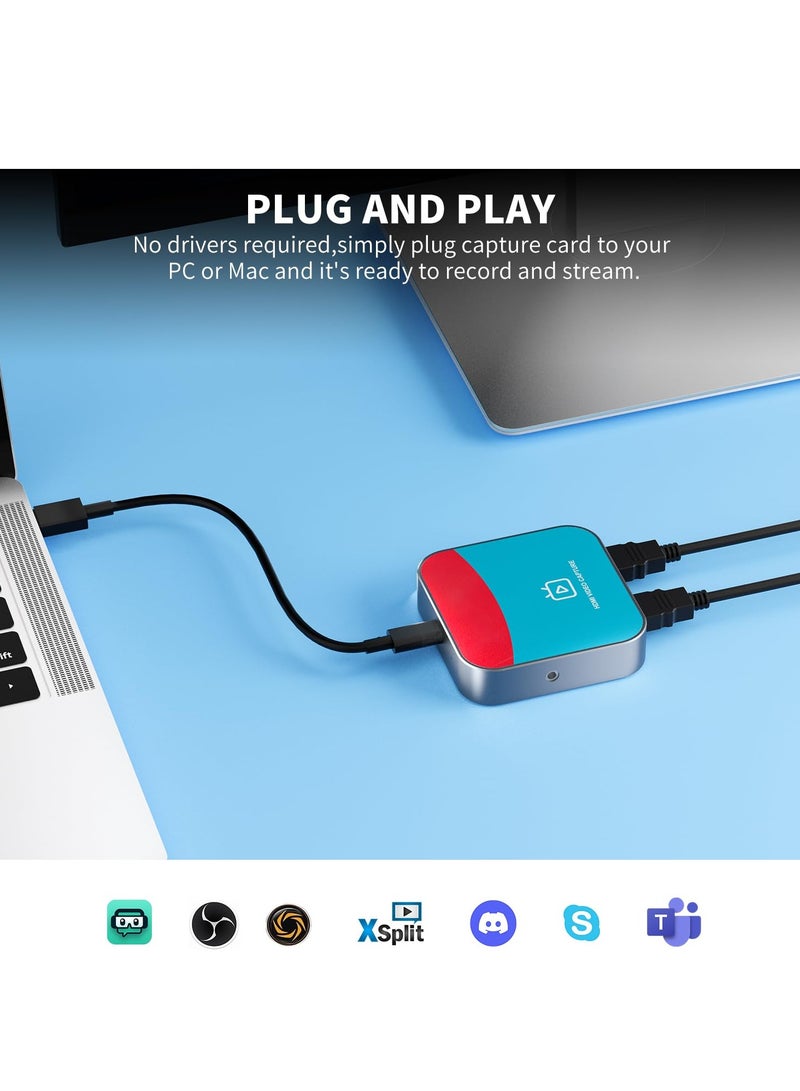 SOLARAE Capture Card for Nintendo Switch, 4K Audio Video Capture Card, USB C 3.0 1080P 60FPS HDMI Recorder for Gaming/Live Streaming/Video Conference, Works for Nintendo Switch/PS5/Xbox/OBS/Camera/PC - Image 4