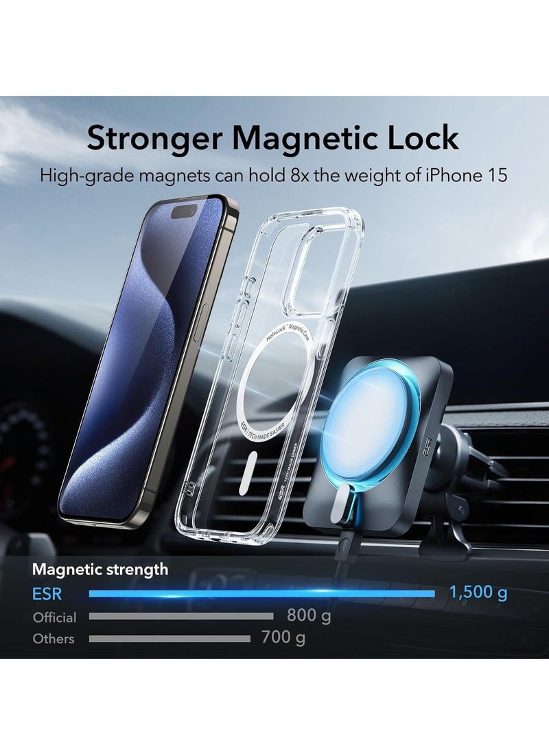 MUNTAQI غطاء حماية لجهاز iPhone 15 Pro، متوافق مع MagSafe، حماية من الدرجة العسكرية، مقاوم للاصفرار، ظهر مقاوم للخدوش، غطاء مغناطيسي لجهاز iPhone 15 Pro، سلسلة كلاسيكية، شفاف - Image 3